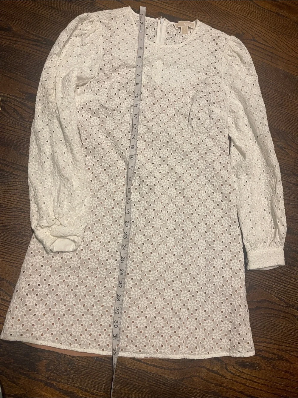 Michael Kors  women’s Cream Eyelet Long-Sleeve Mini Dress size 6